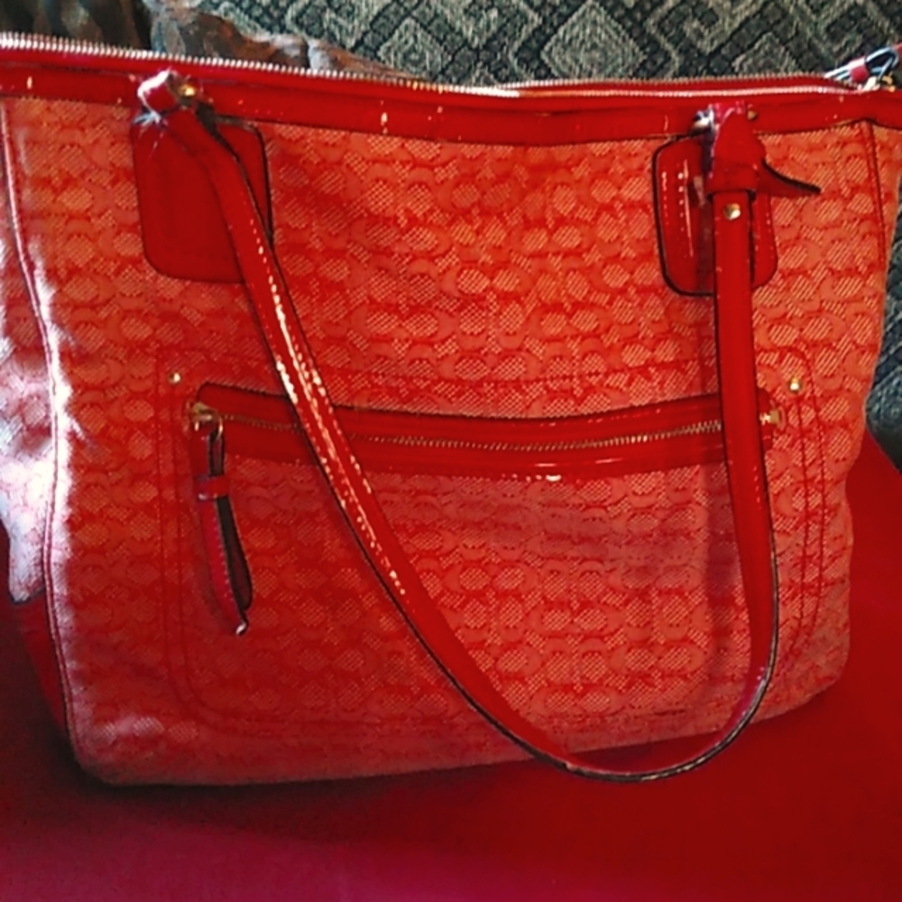 Cherry red Coach purse size medium to large